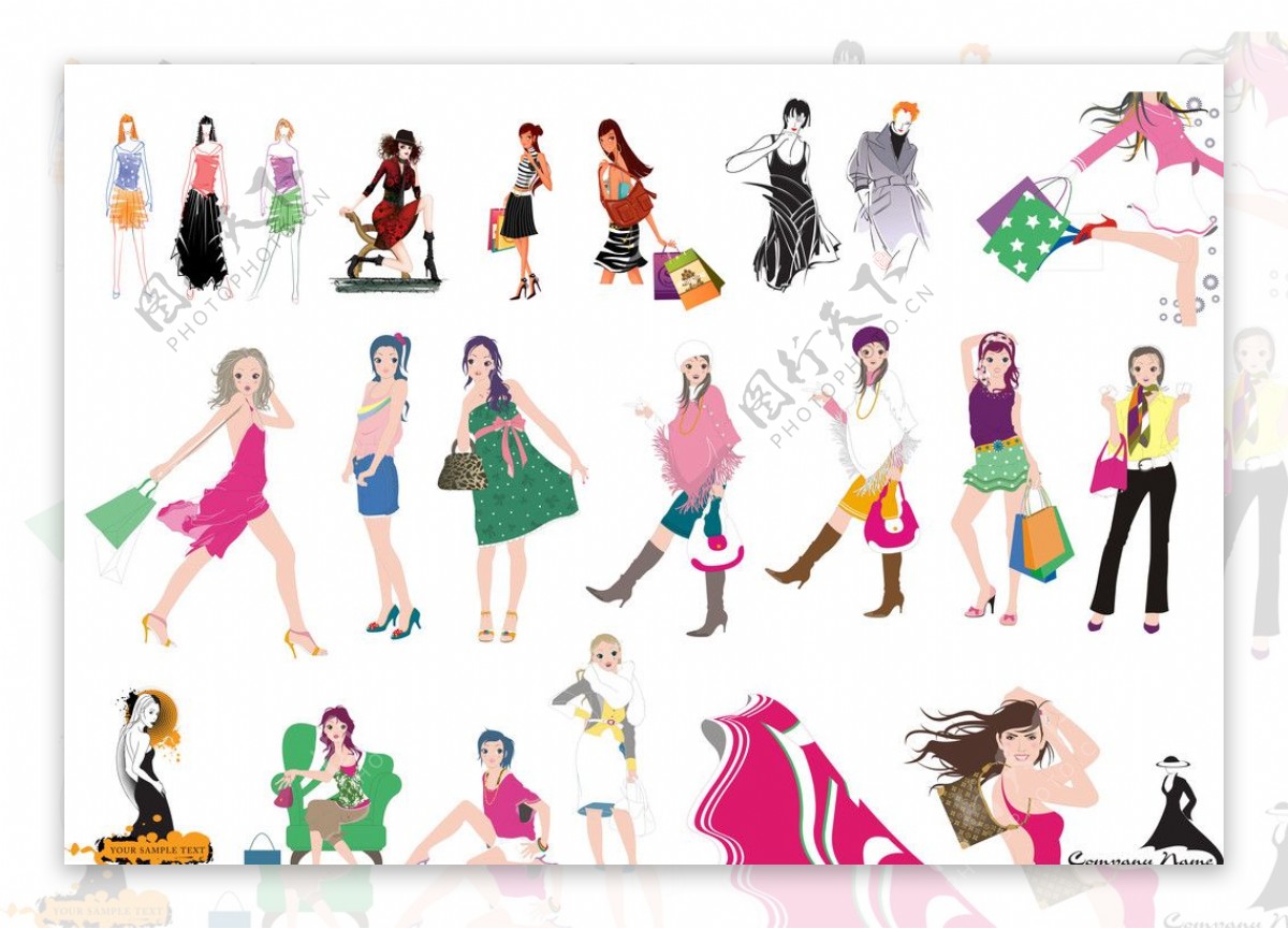 商业购物服装设计插画人物PSD素材图片