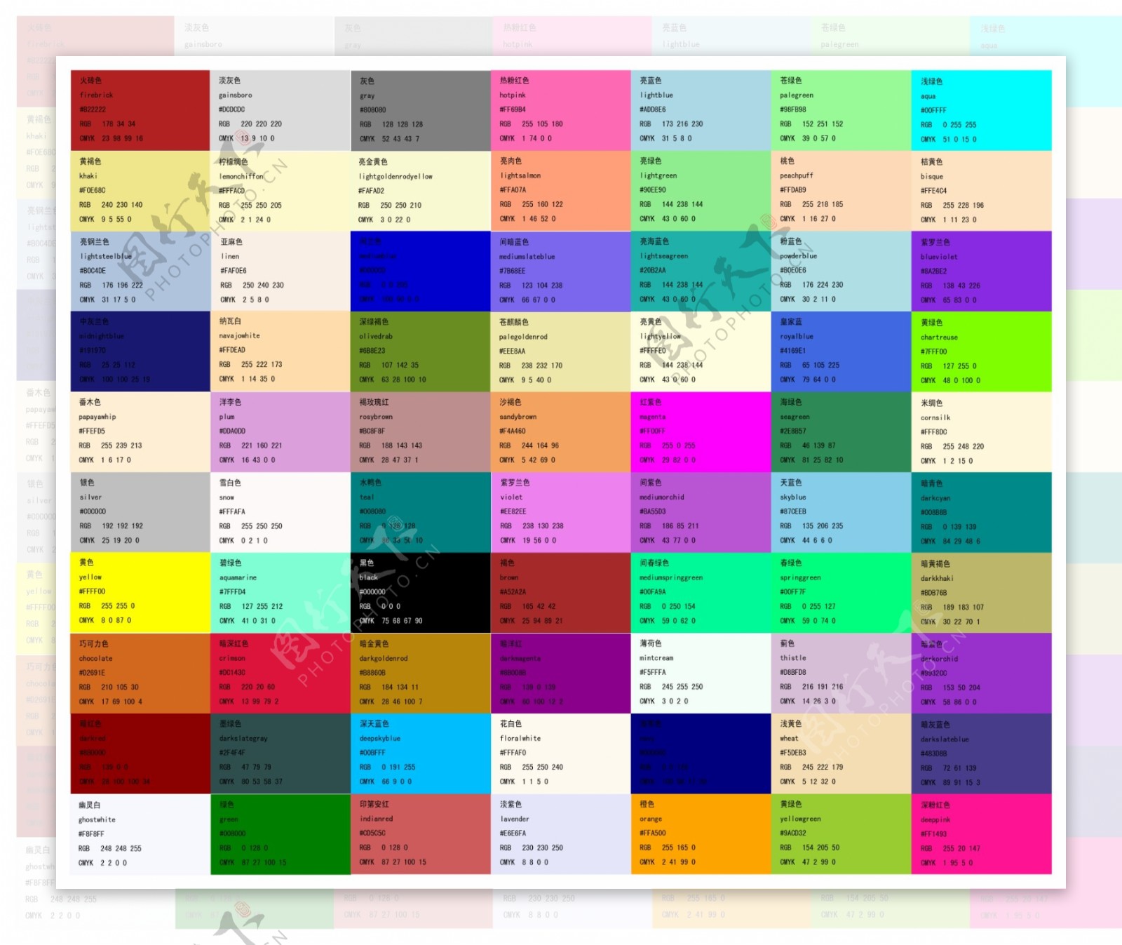 设计常用专色CMYK与RGB色值对照表2图片