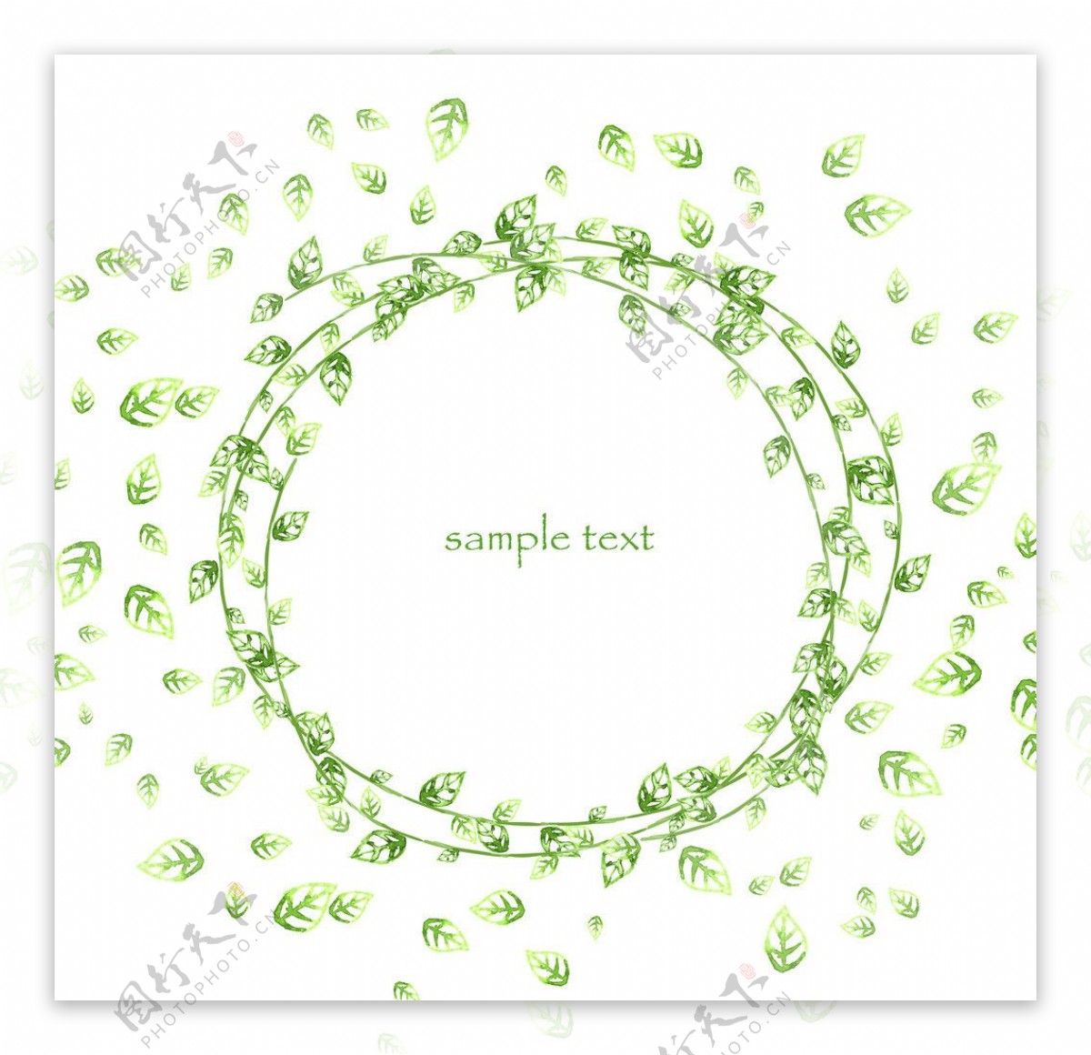 绿色树叶圆形相框图片