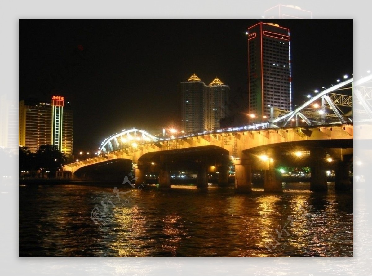 广州羊城花城珠江夜景海珠桥桥梁桥灯饰灯光工程光亮工程倒影灿烂璀璨图片