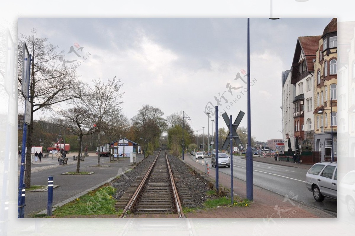 Flensburg弗伦斯堡城市内的铁轨图片