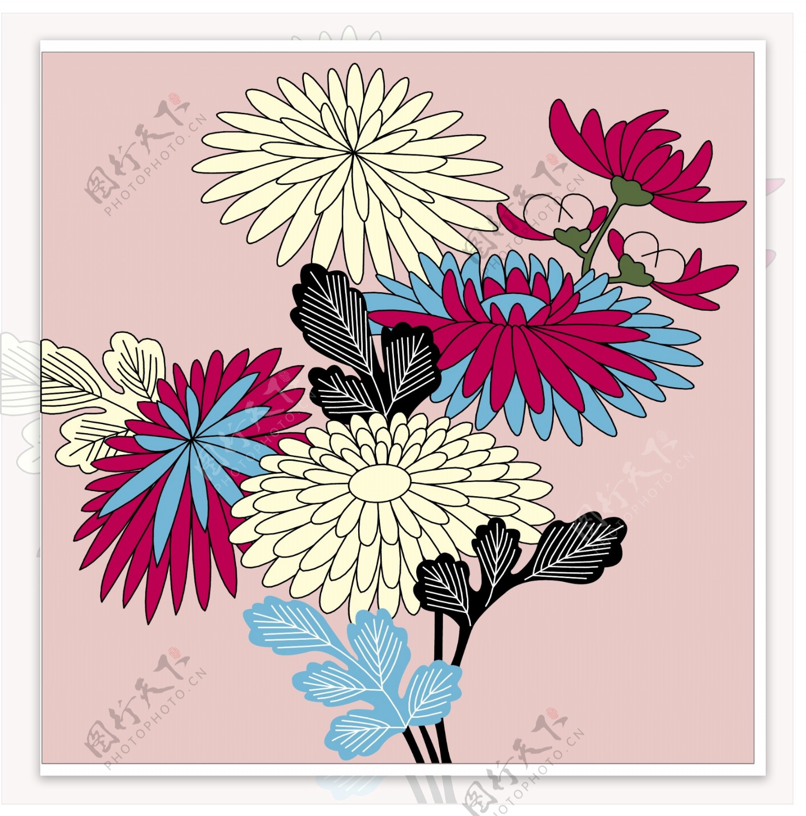 日本传统图案矢量素材47花卉植物图片