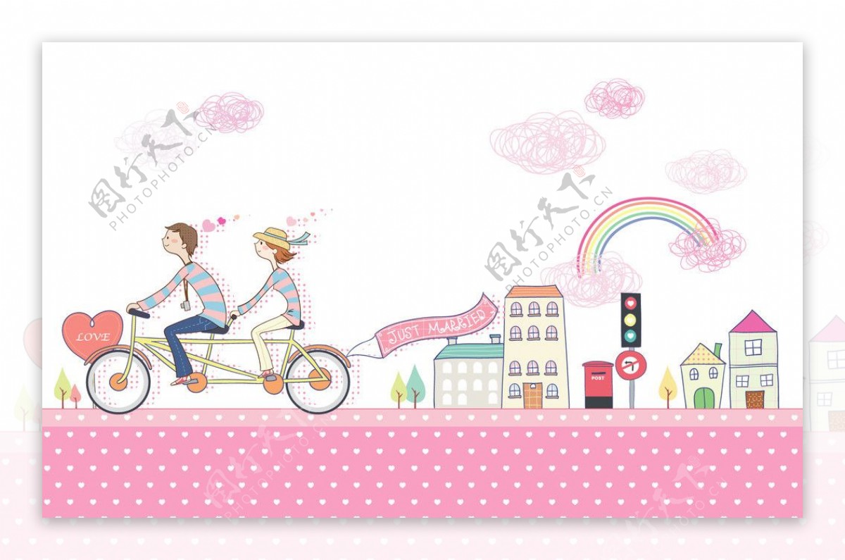 骑双人自行车的情侣图片