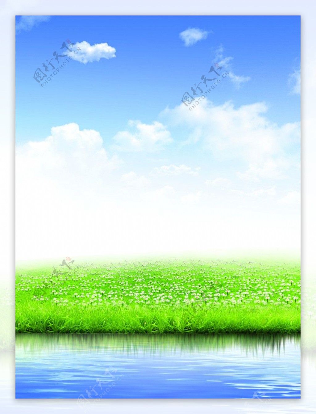 蓝天绿草地大自然图片