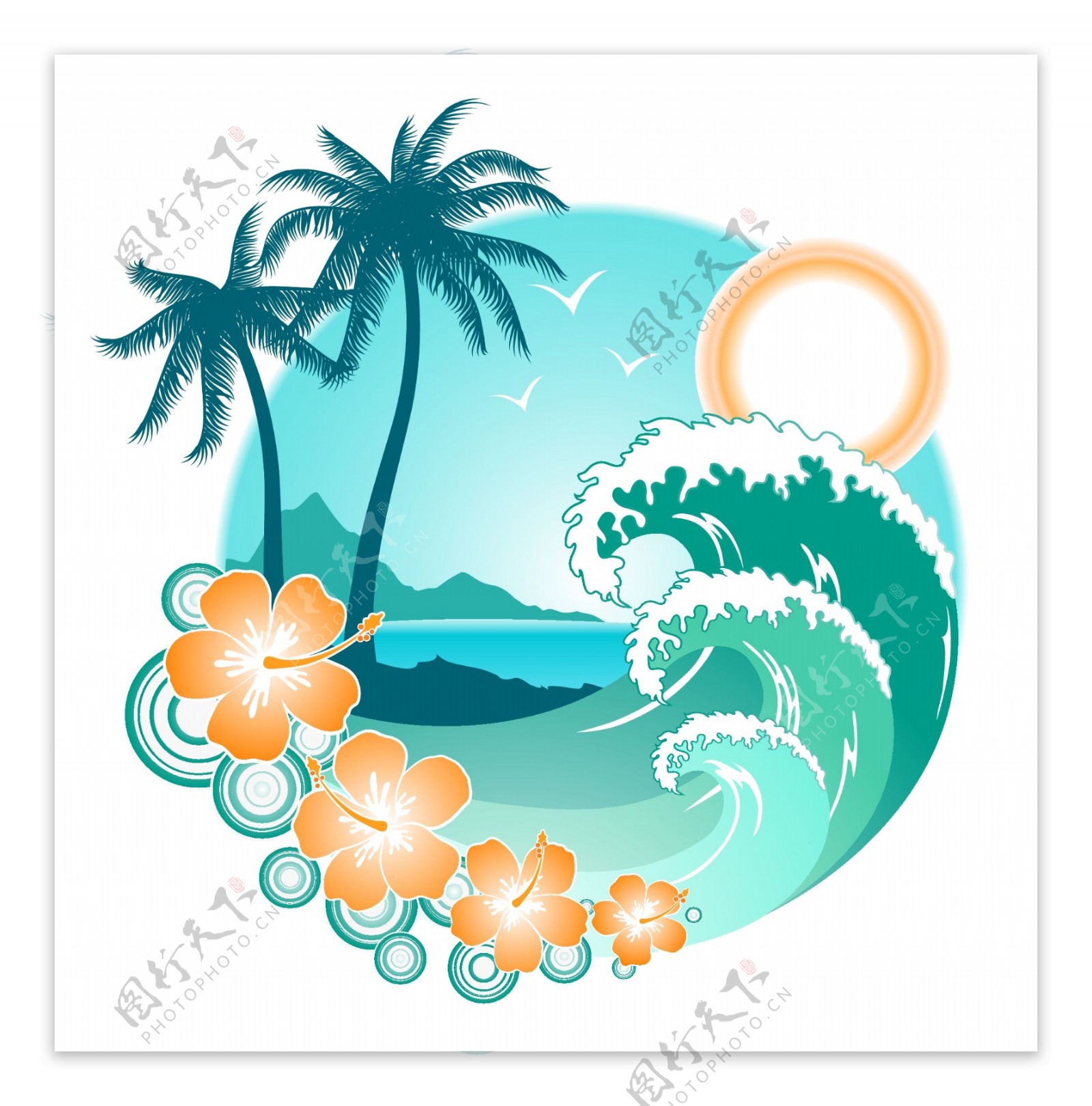 海浪椰树图片