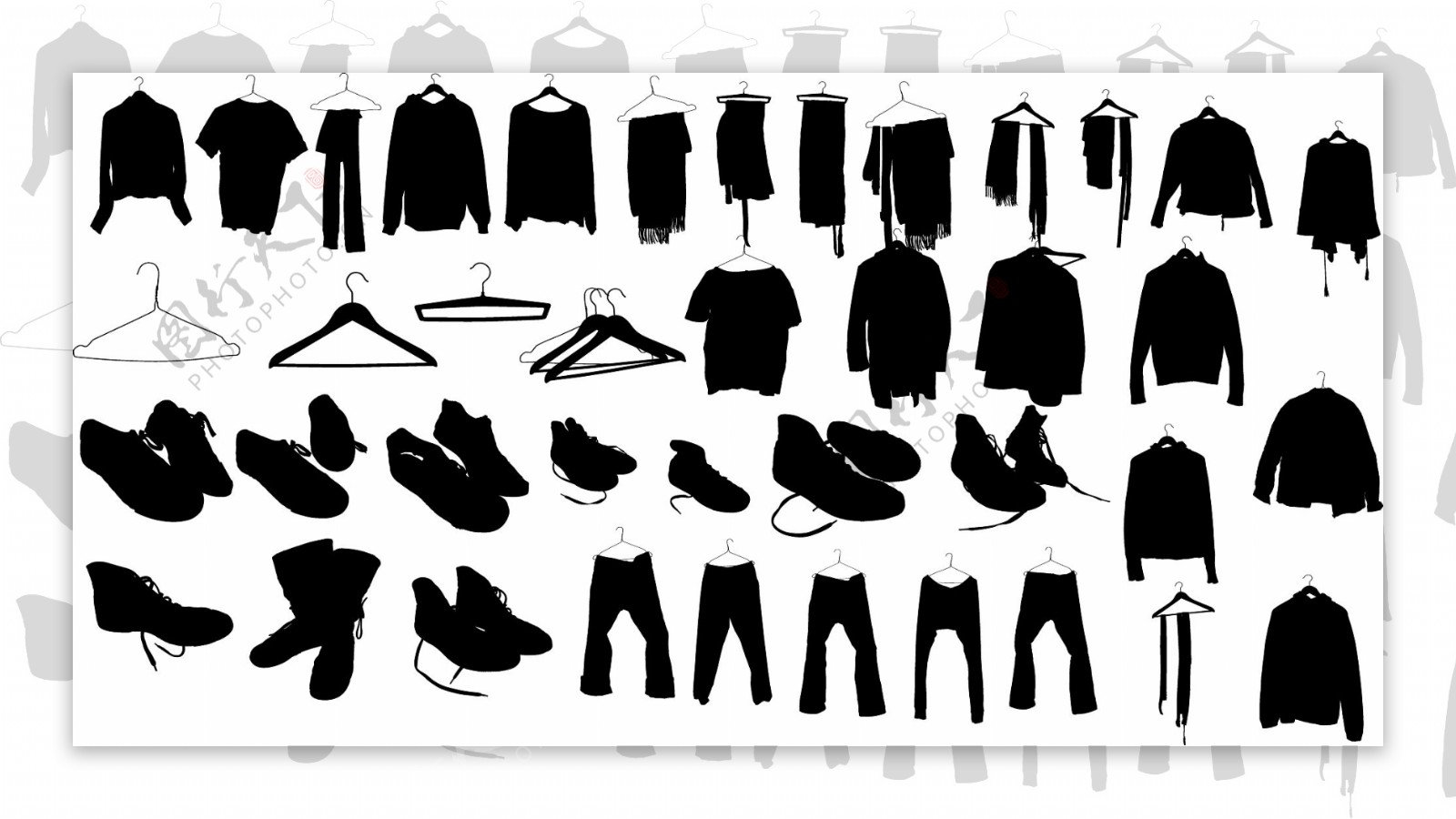 衣服鞋子的剪影矢量图图片