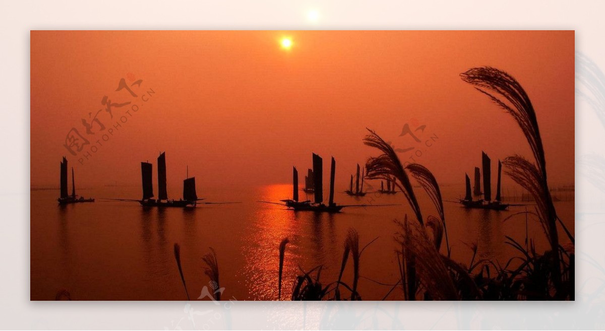 夕阳高邮湖图片