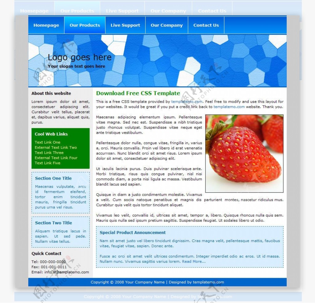 草莓出售css网站模版图片