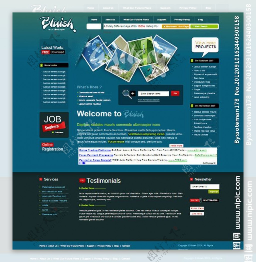 蓝色欧美CSS网页模板图片