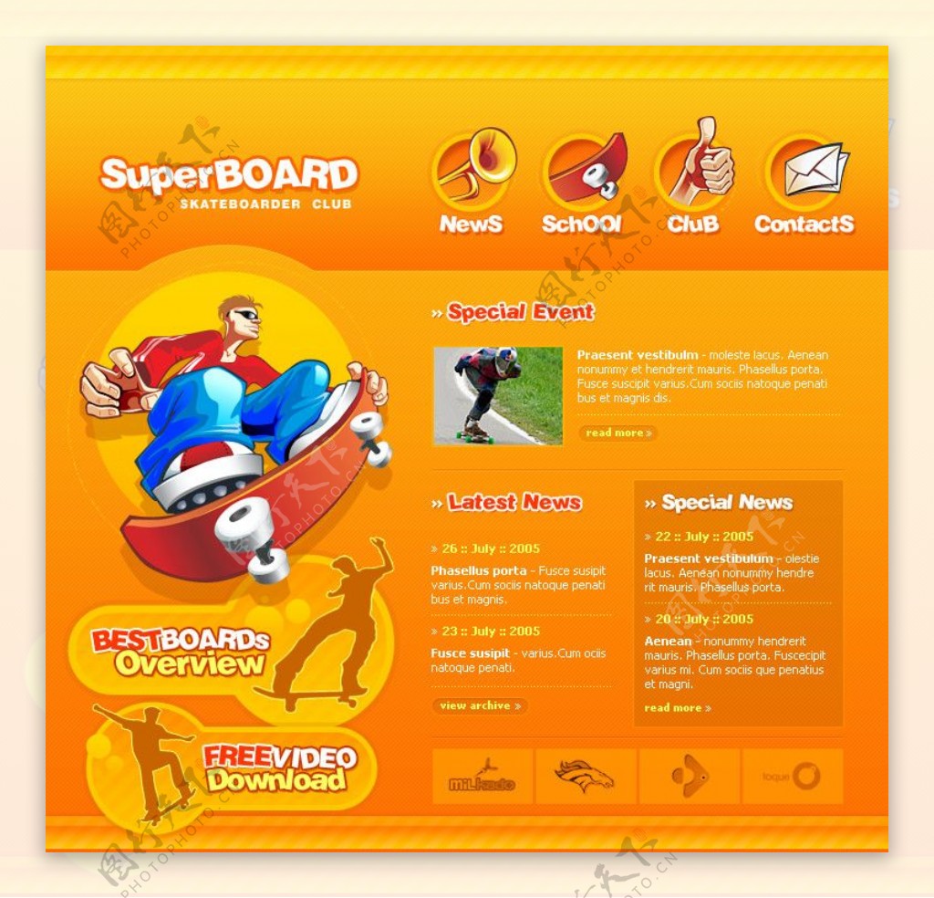 网页模板橙色运动滑板酷图片