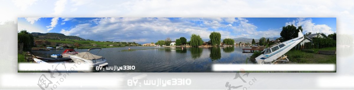 湖边小镇全景图图片
