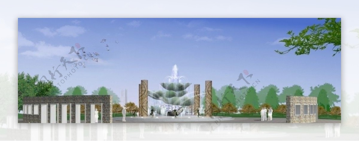 广场水景雕塑效果图图片
