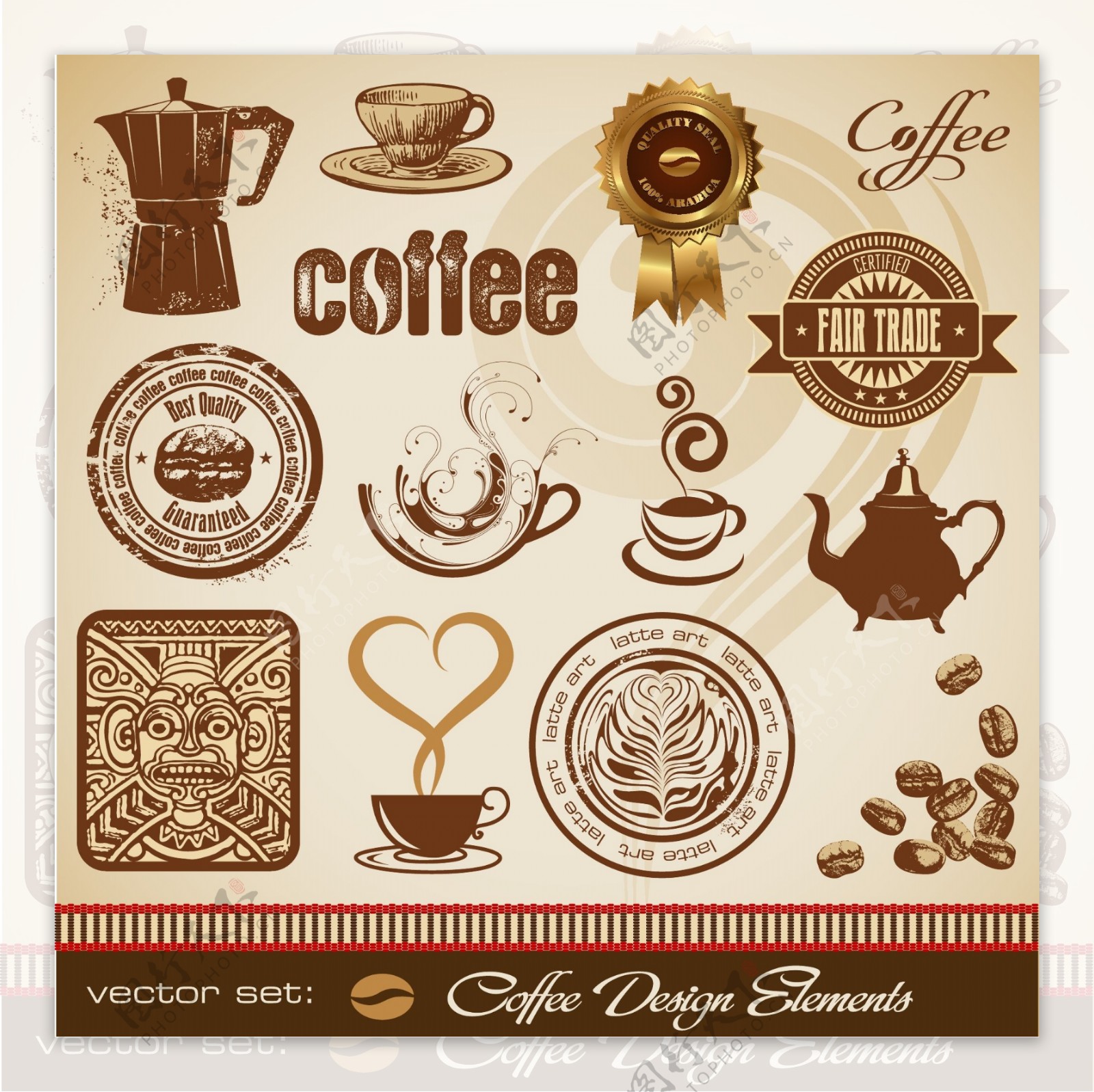 咖啡图标背景素材矢量图图片