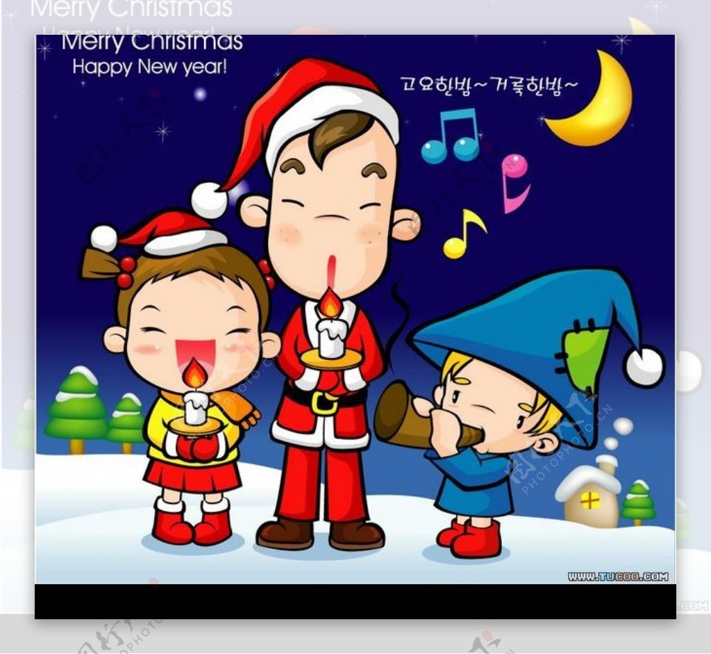 圣诞节场景韩国矢量图图片
