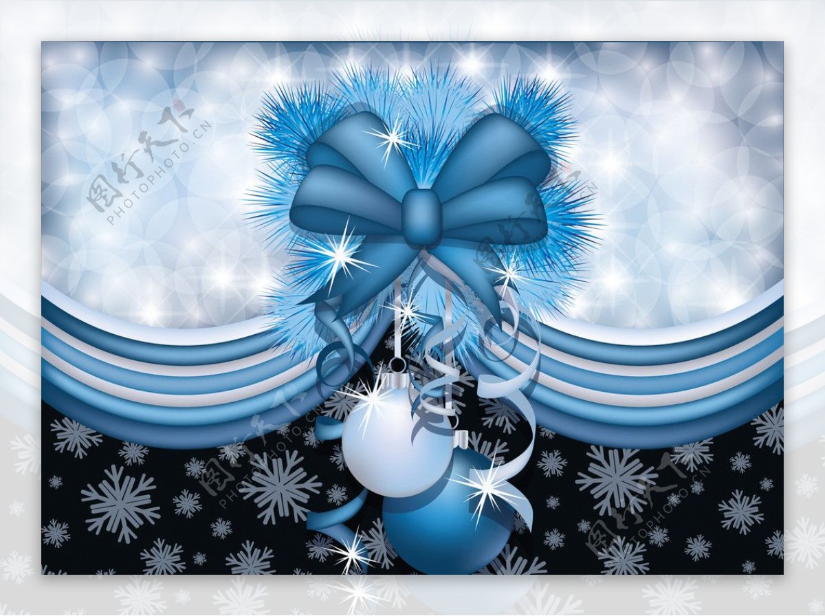 蓝色梦幻光斑蝴蝶结圣诞背景图片