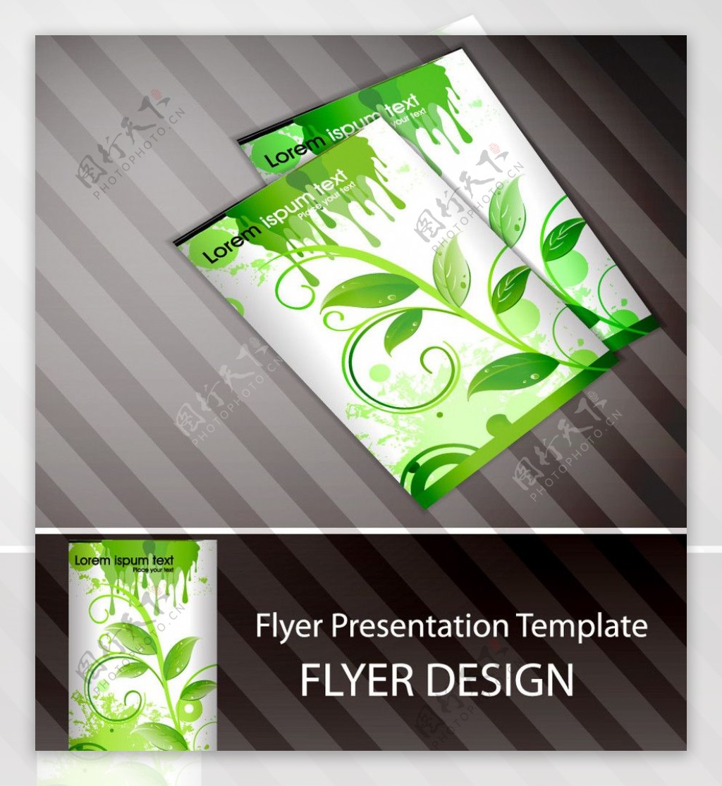 动感线条绿叶水珠企业vi画册封面设计图片