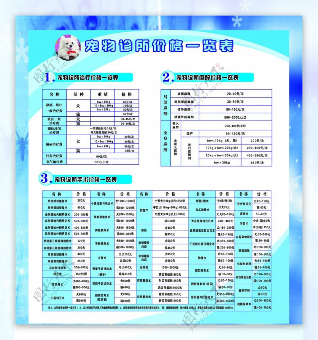 价格表图片