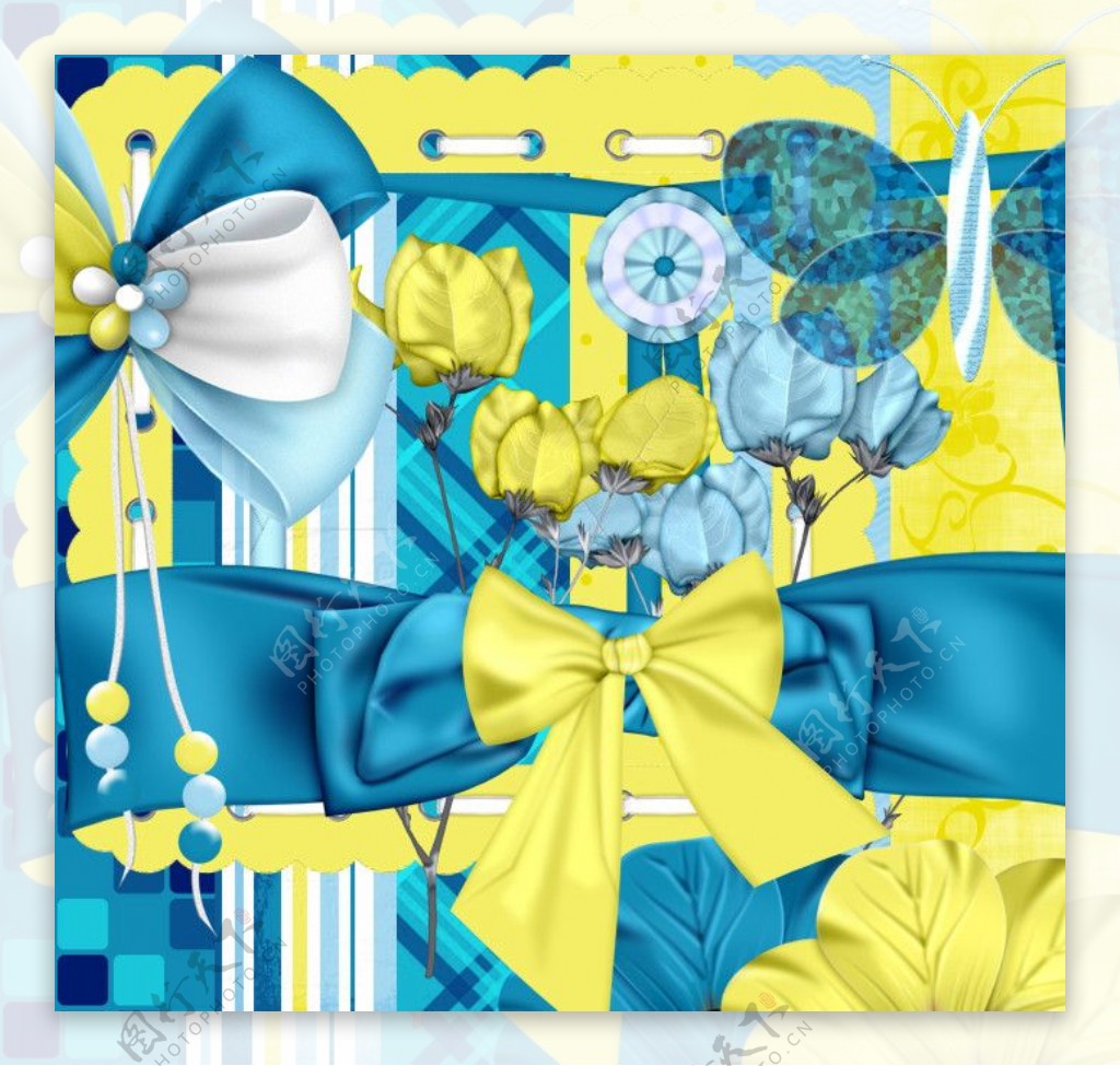 花朵缎带蝴蝶结蓝黄图片