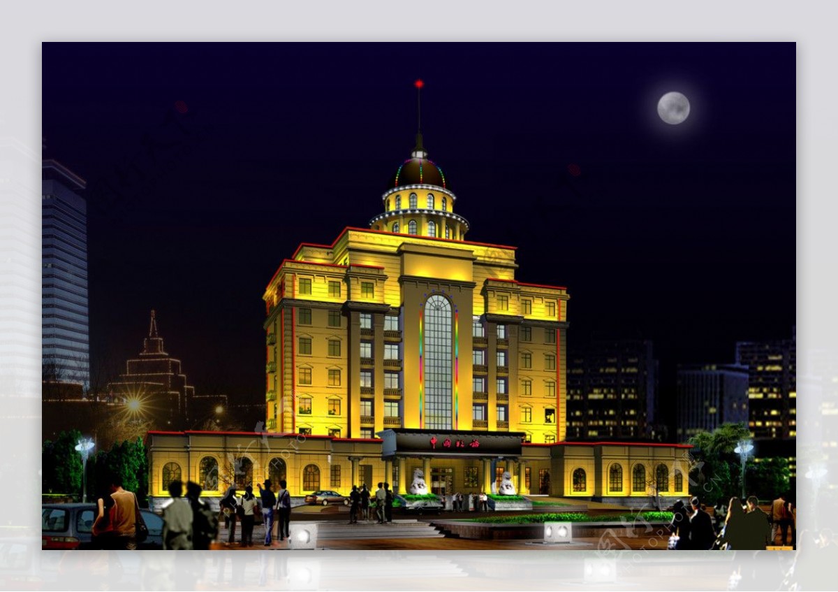 大楼夜景PSD分层效果图源文件图片
