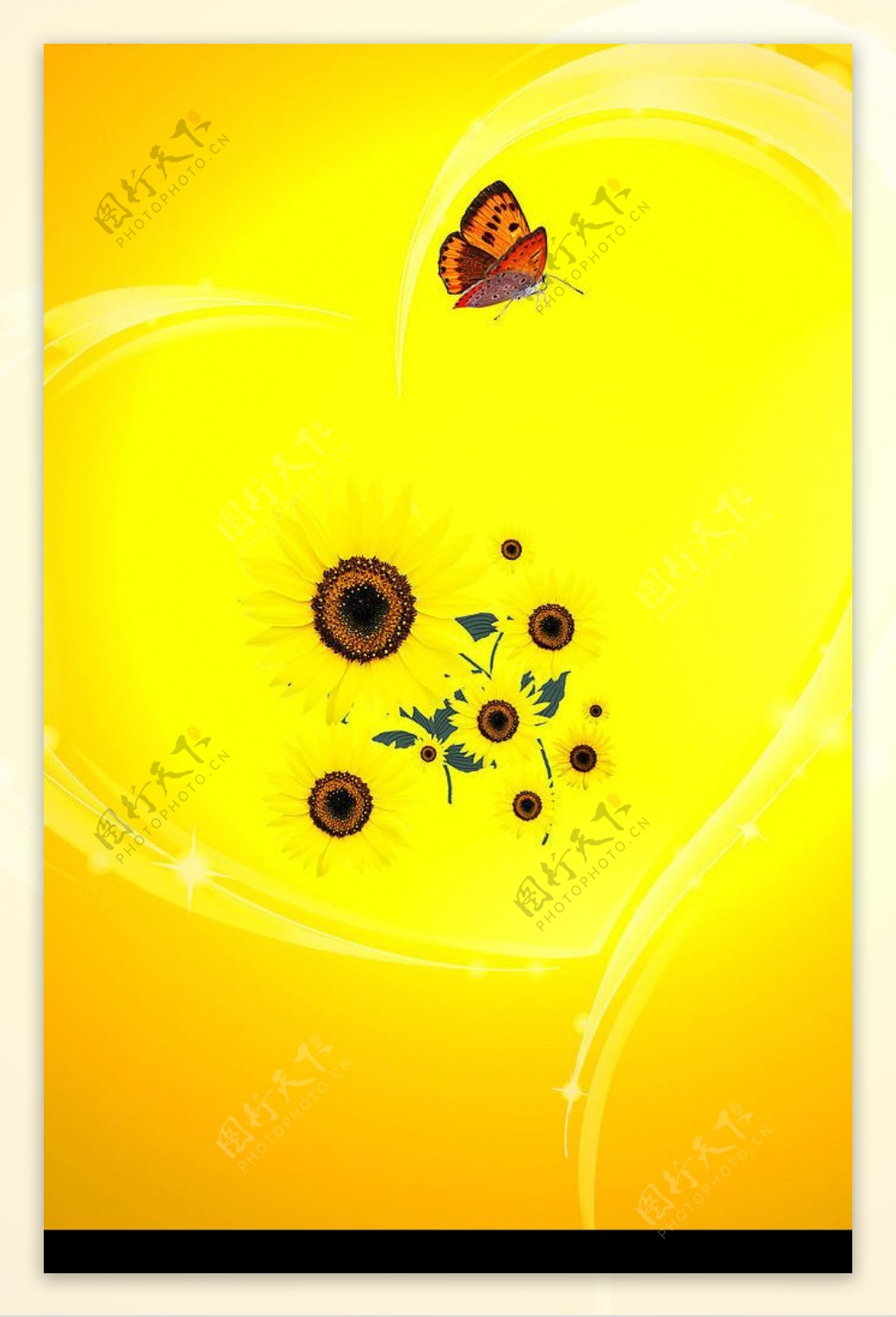 精美向日葵与蝴蝶PSD分层素材图片