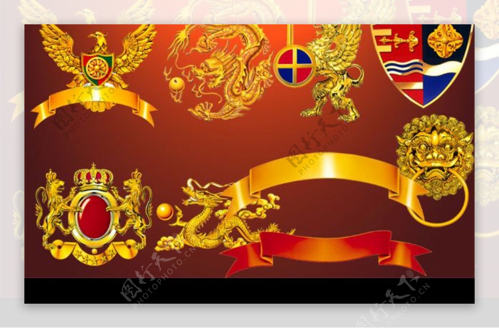 贵族徽章金龙丝带铜锁图片