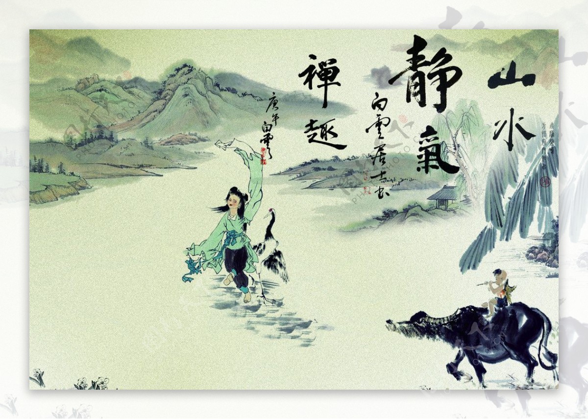 牧童中国水墨画图片