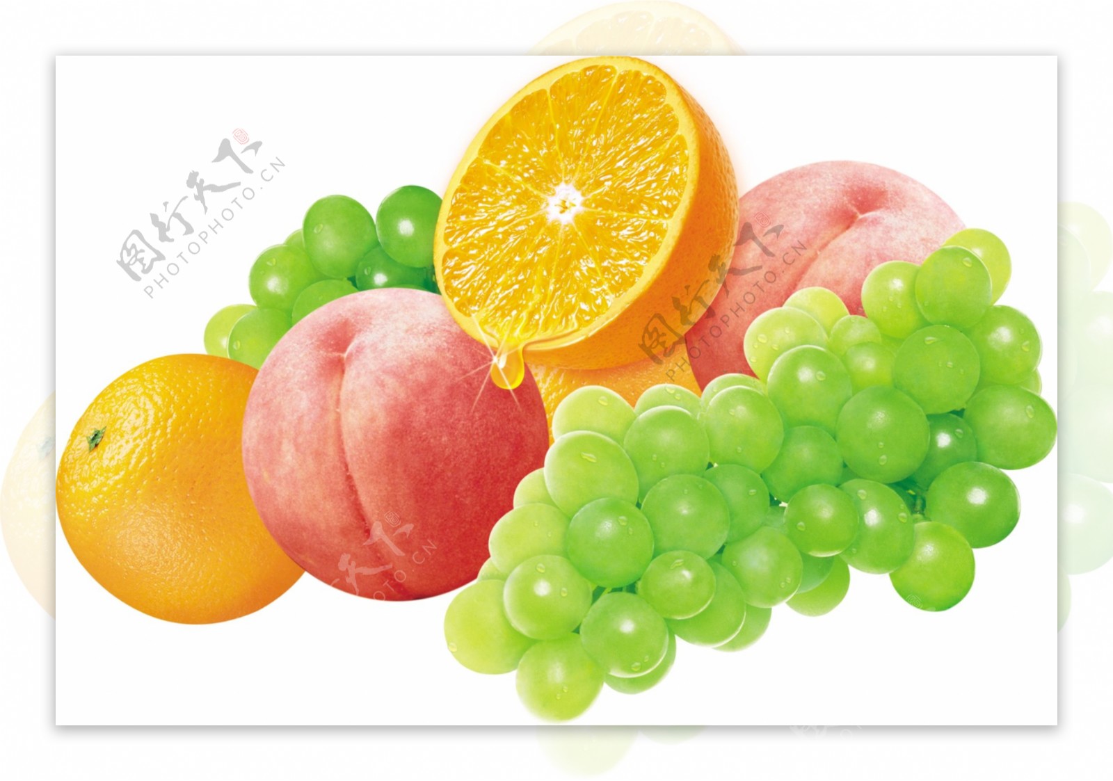高清分层水蜜桃橙子水晶葡萄图片
