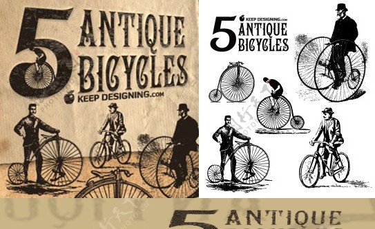 古老的欧洲脚踏车矢量素材图片