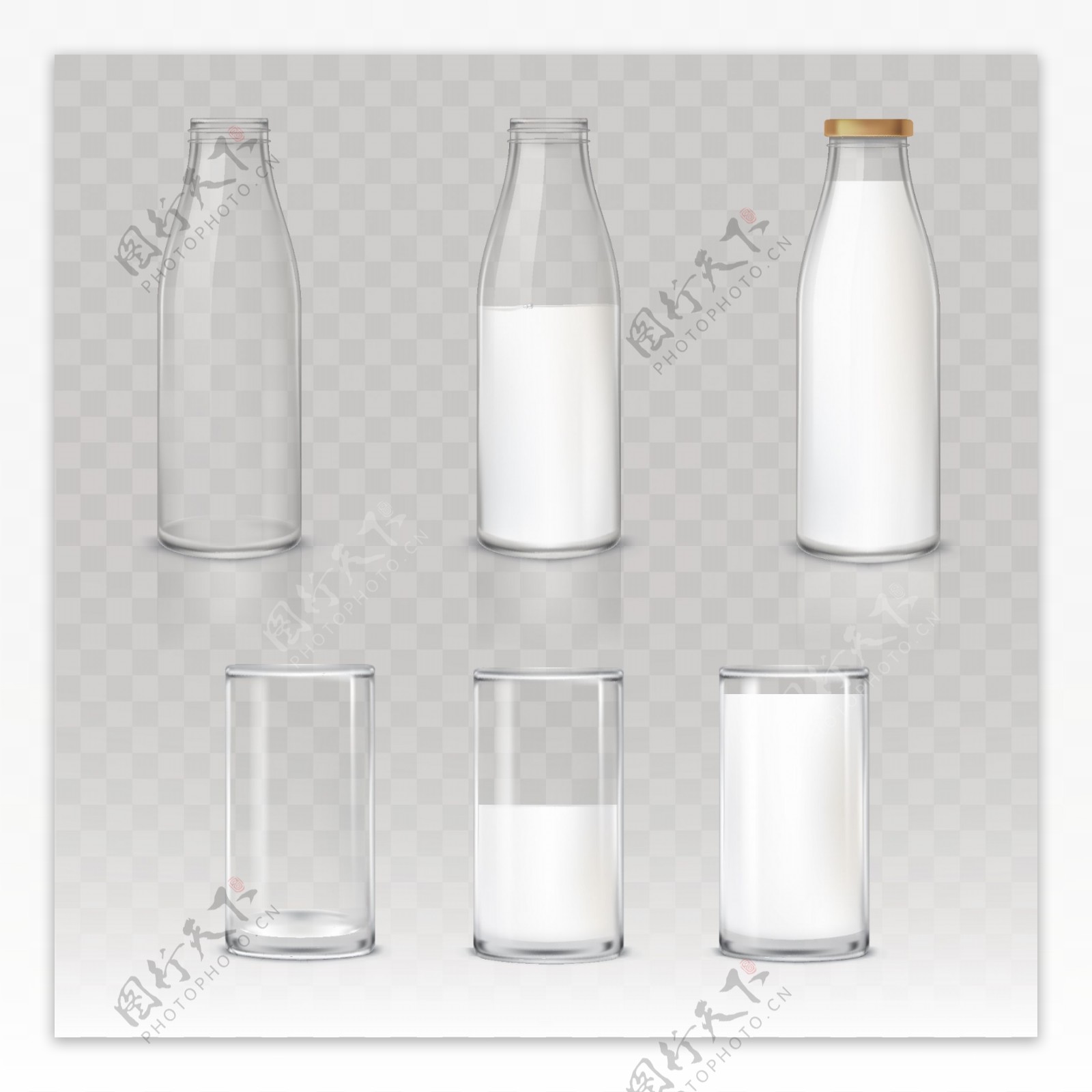 写实风格牛奶玻璃瓶