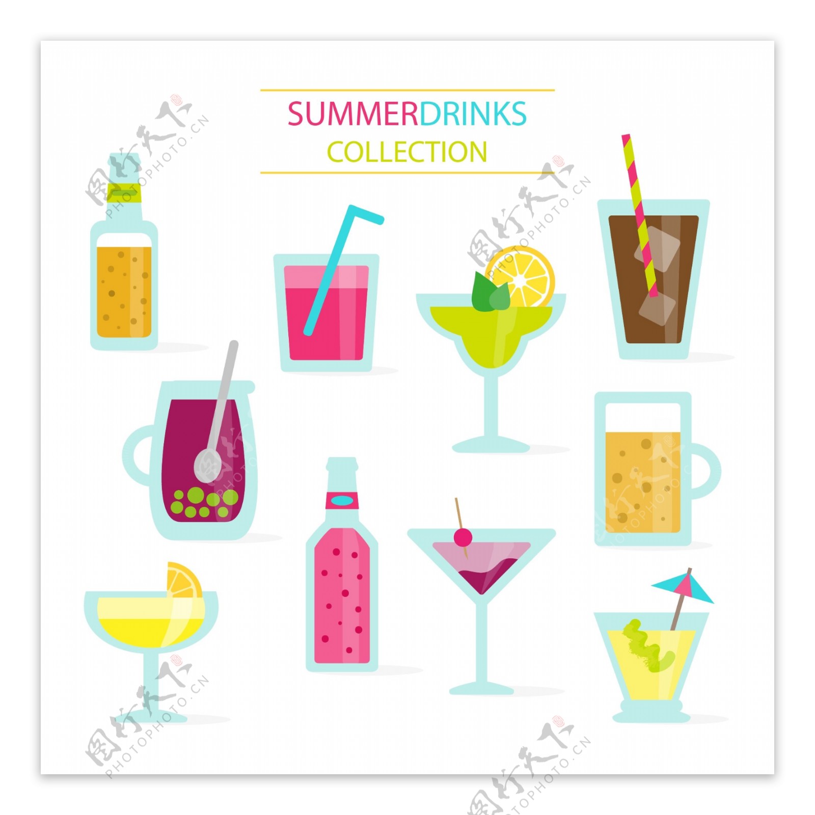 10款扁平化夏季饮品矢量图