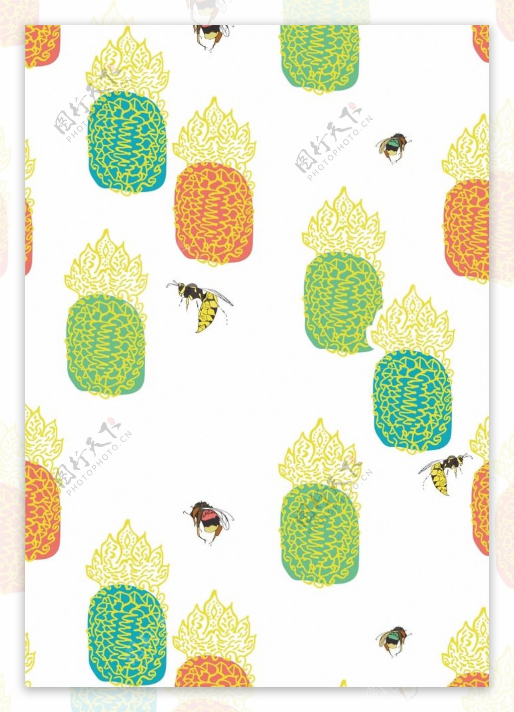蜜蜂菠萝组合背景图