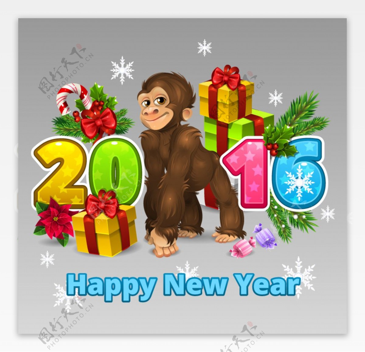 2016年可爱猴子贺卡