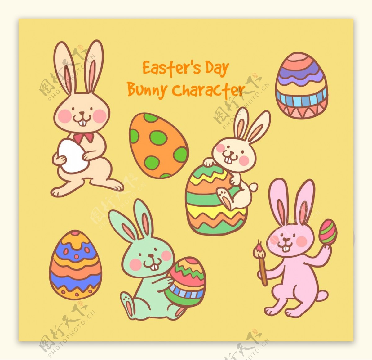 手绘兔子和彩蛋