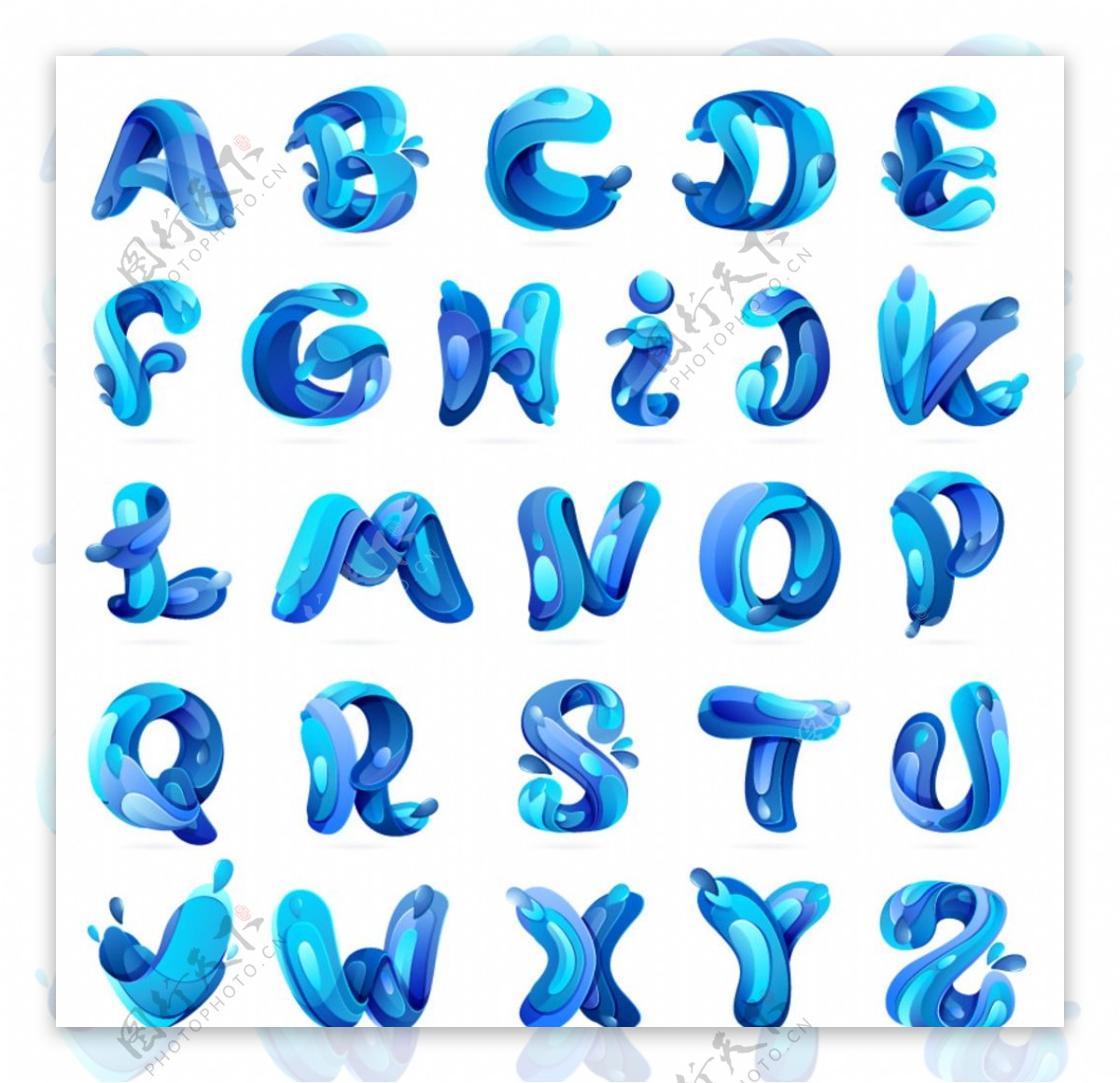 26个蓝色创意字母矢量