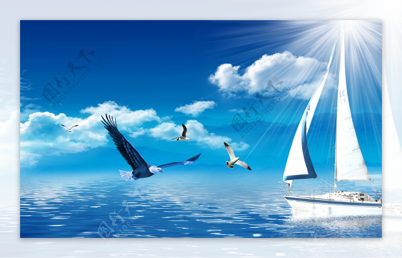 蓝色杨帆起航企业文化展板海报