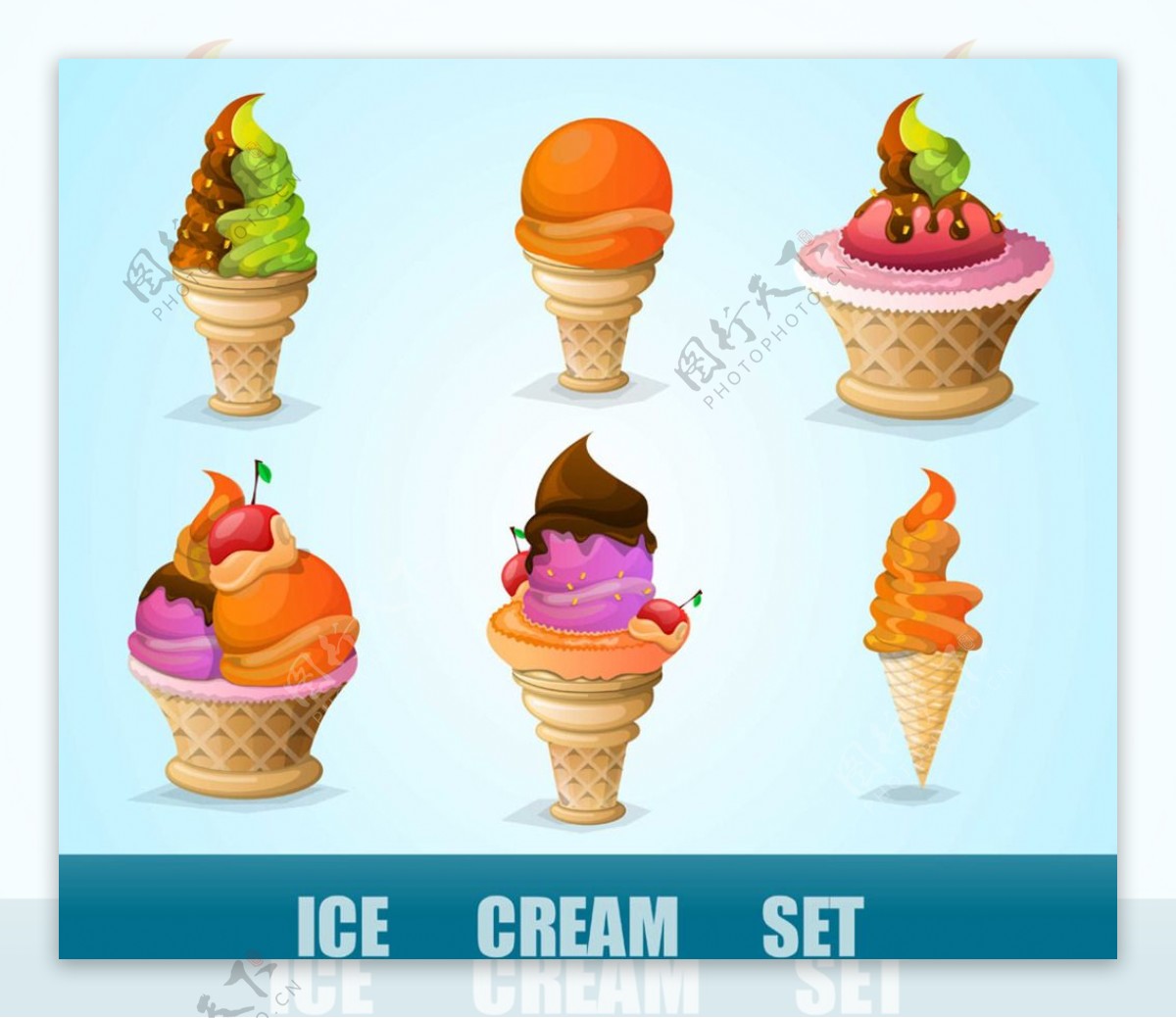 6种冰激凌甜筒矢量素材