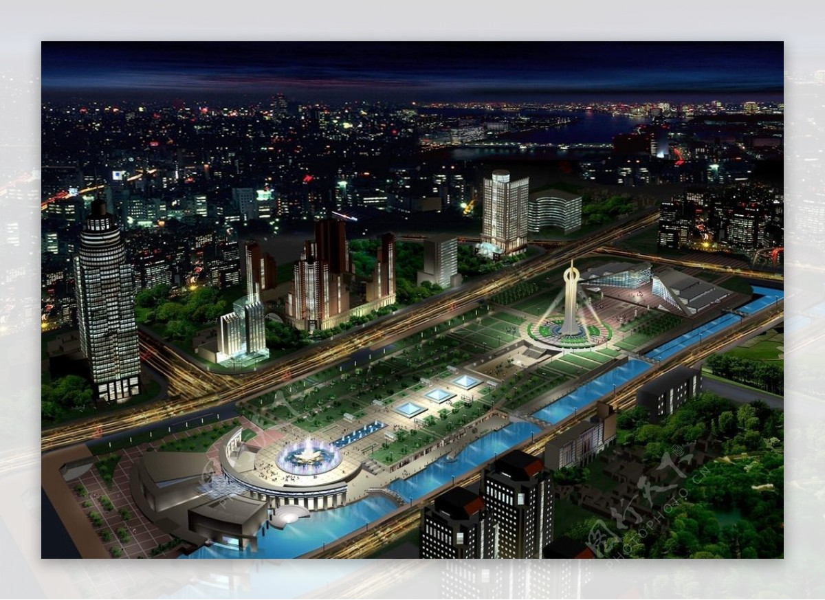 北京海淀体育馆夜景鸟瞰图