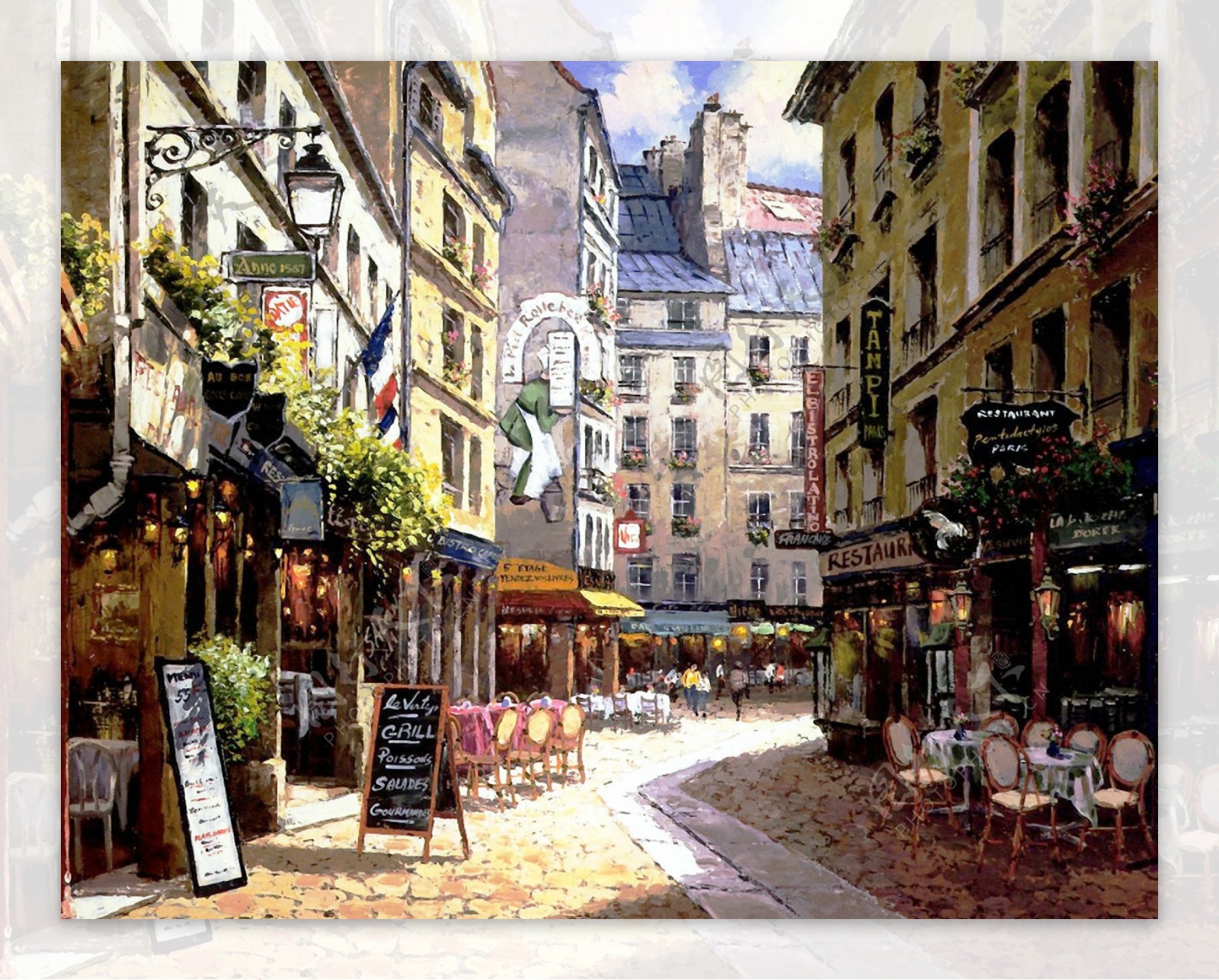 欧洲小镇街景油画图片素材