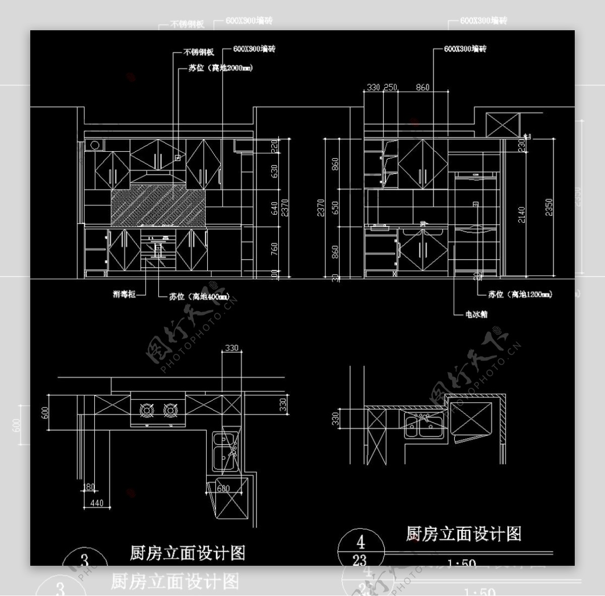 现代简约家装厨房立面大样图