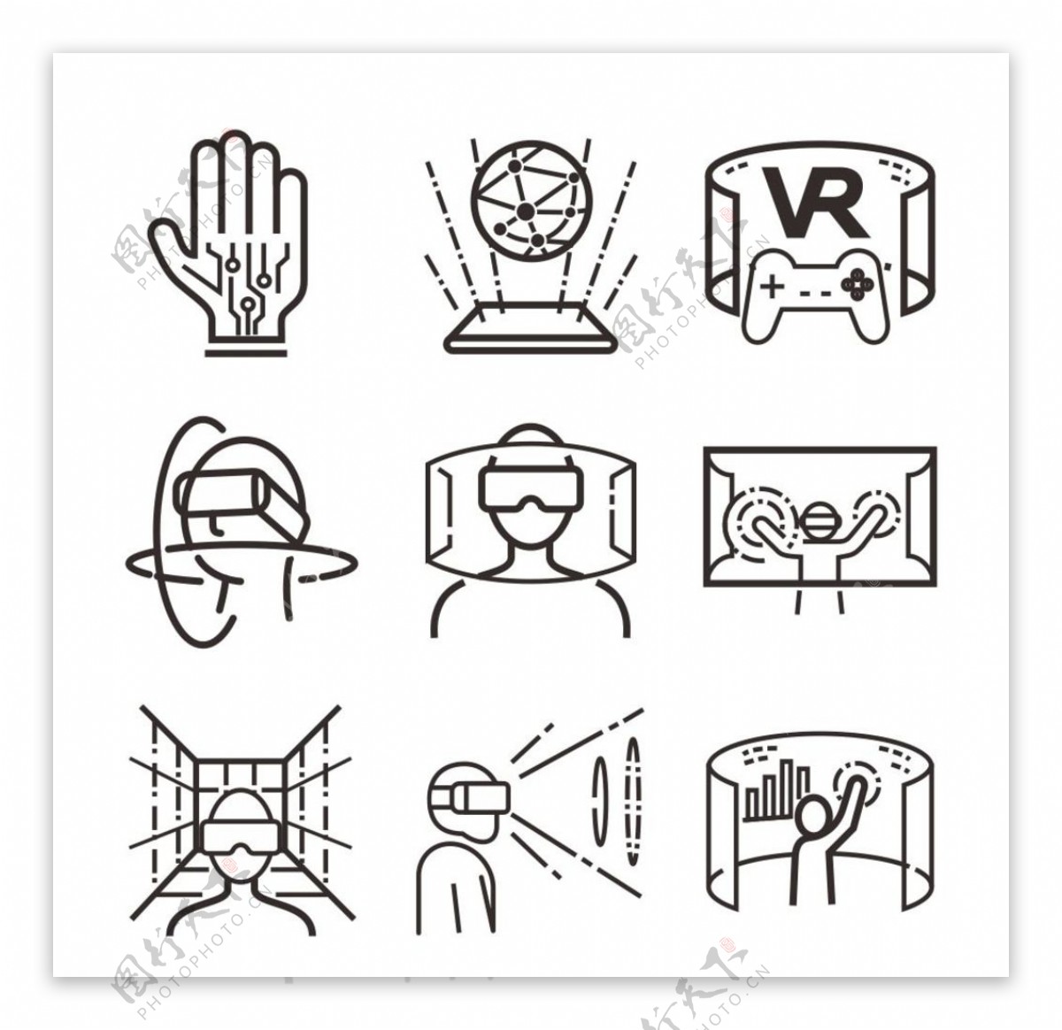 VR虚拟现实科技未来矢量线图