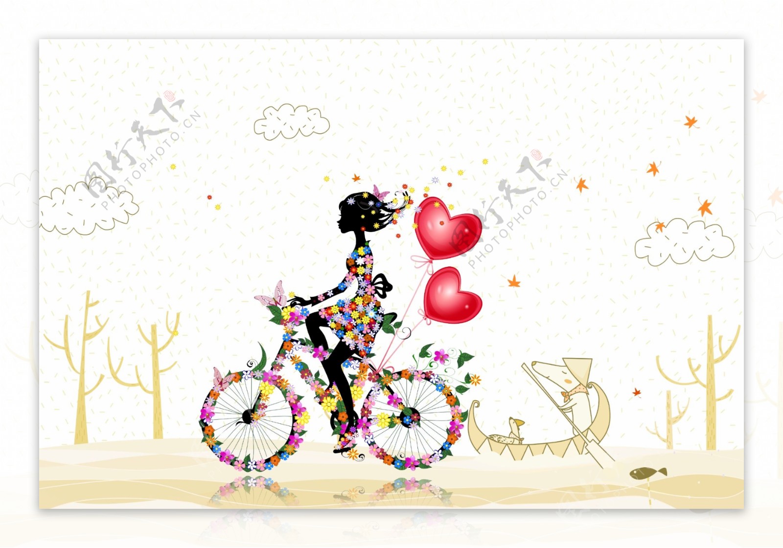 创意抽象自行车女孩背景墙