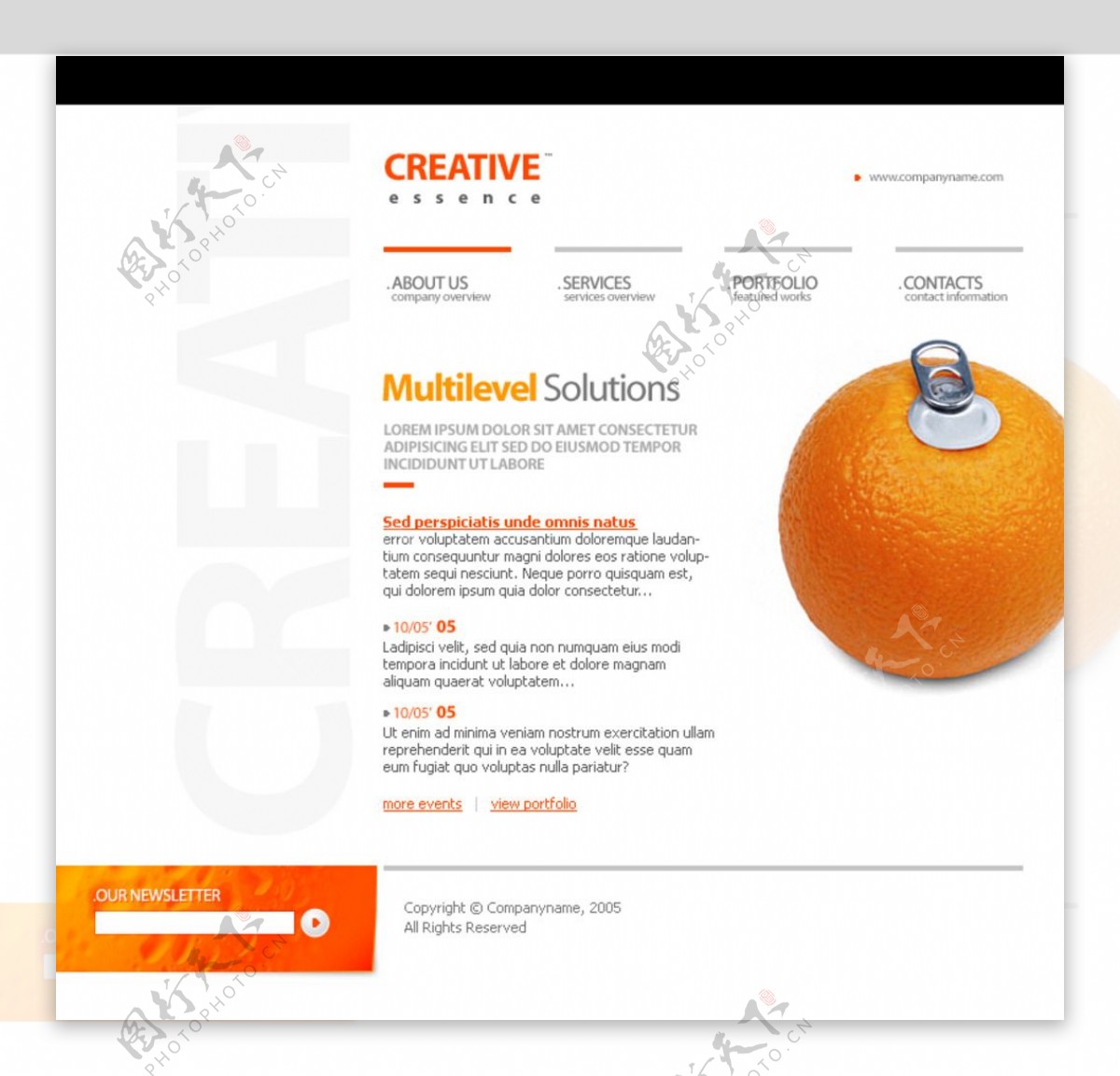 国外橙子创意元素设计网页模板