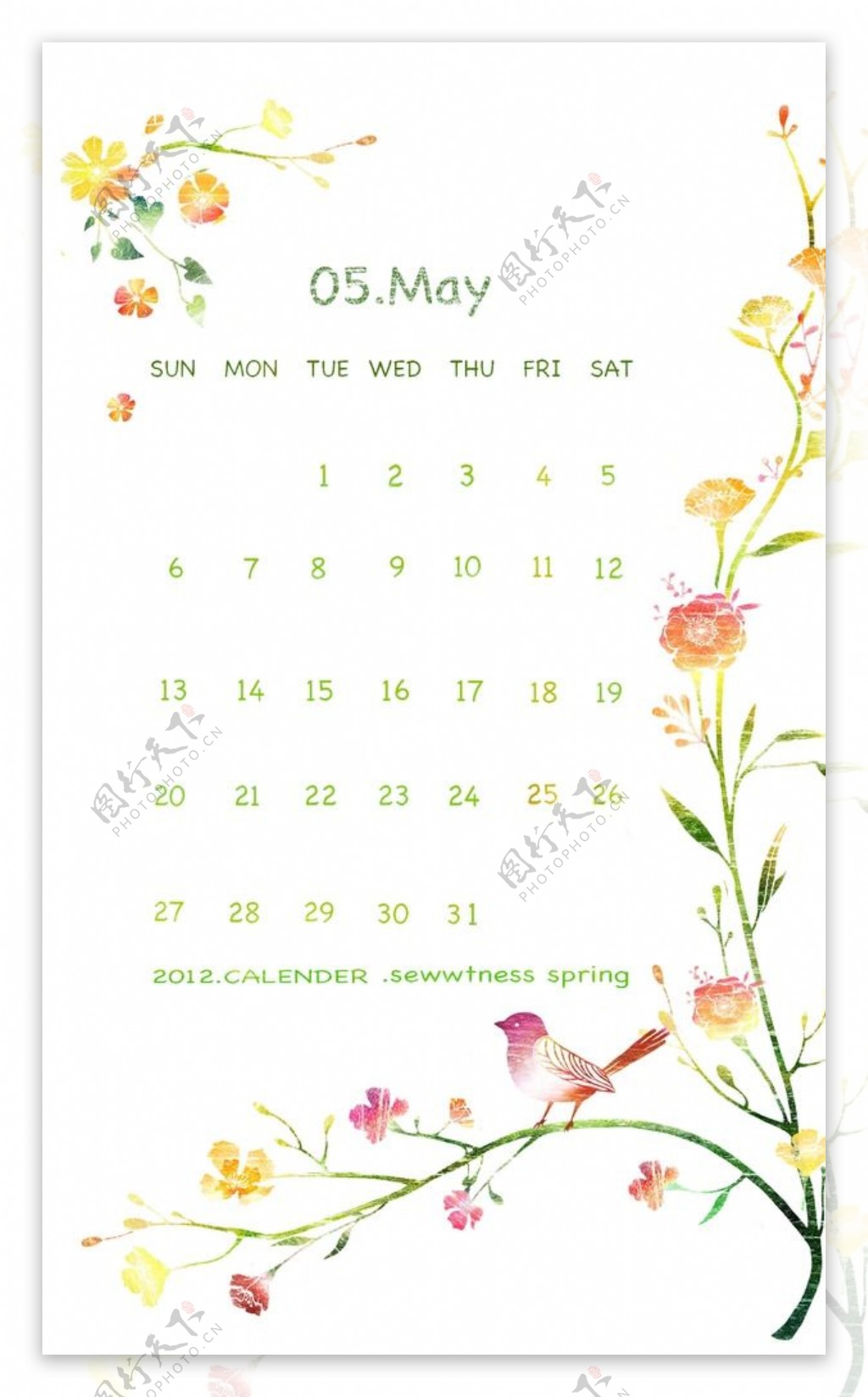 手绘花朵日历背景