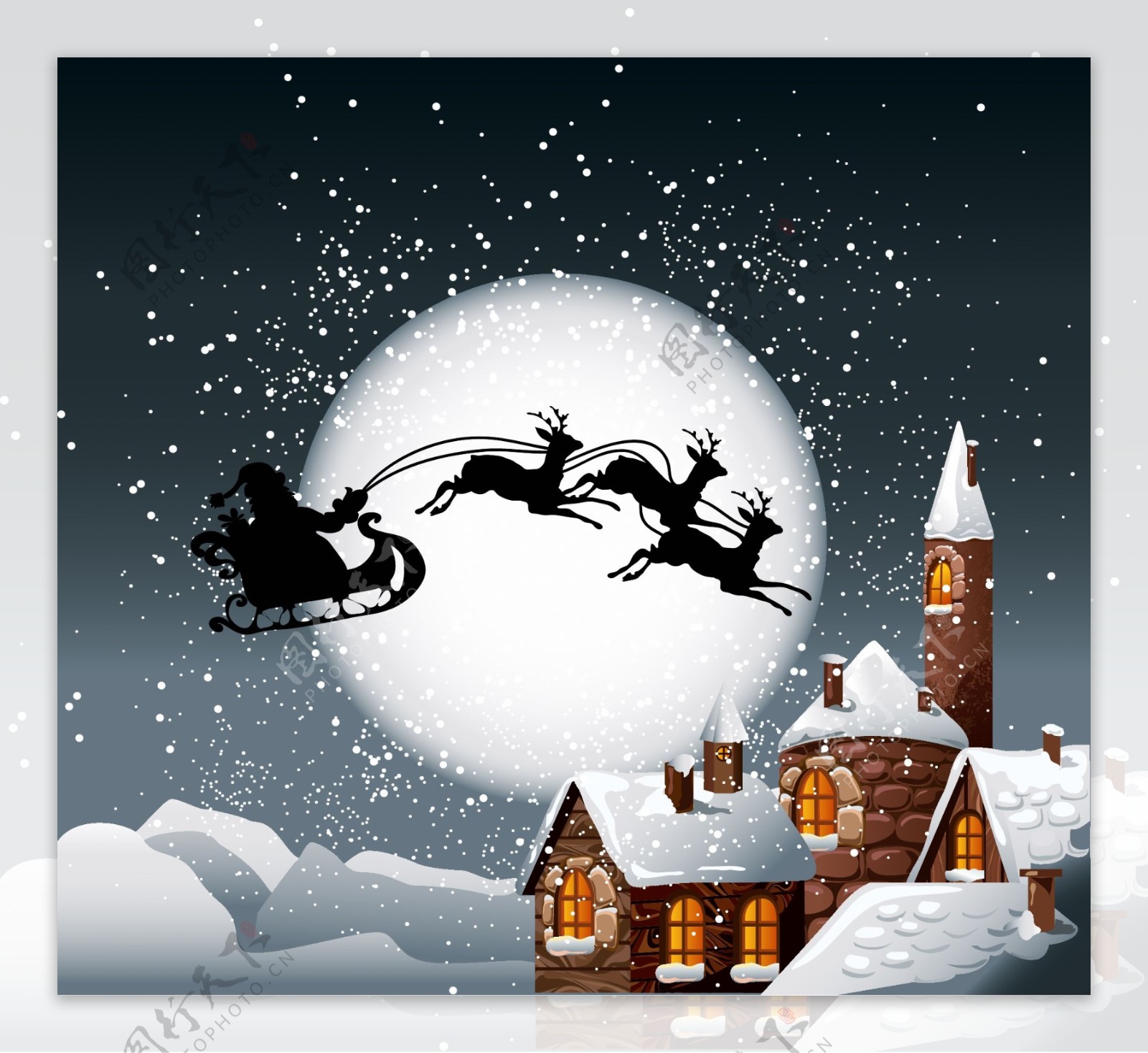圣诞节雪花麋鹿雪橇圣诞老人下雪