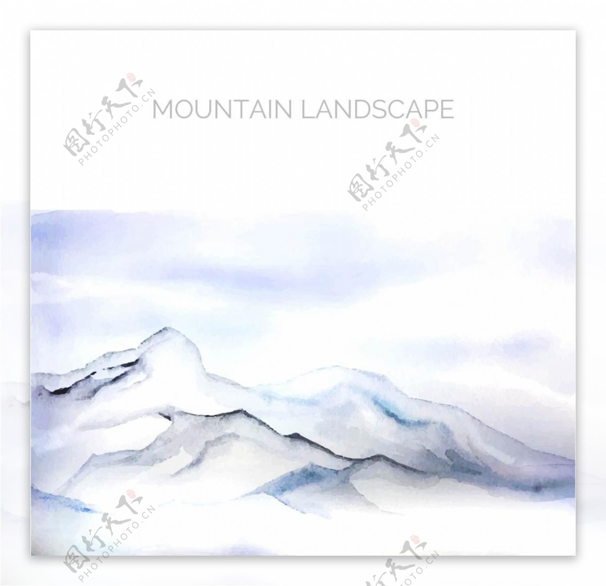 白色的景观与山水彩画模板源文件