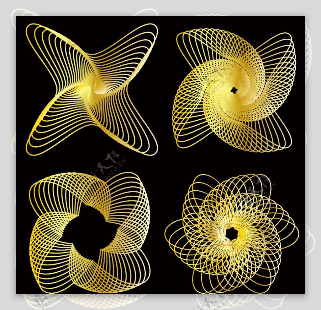 金色螺旋线条花纹花边装饰元素