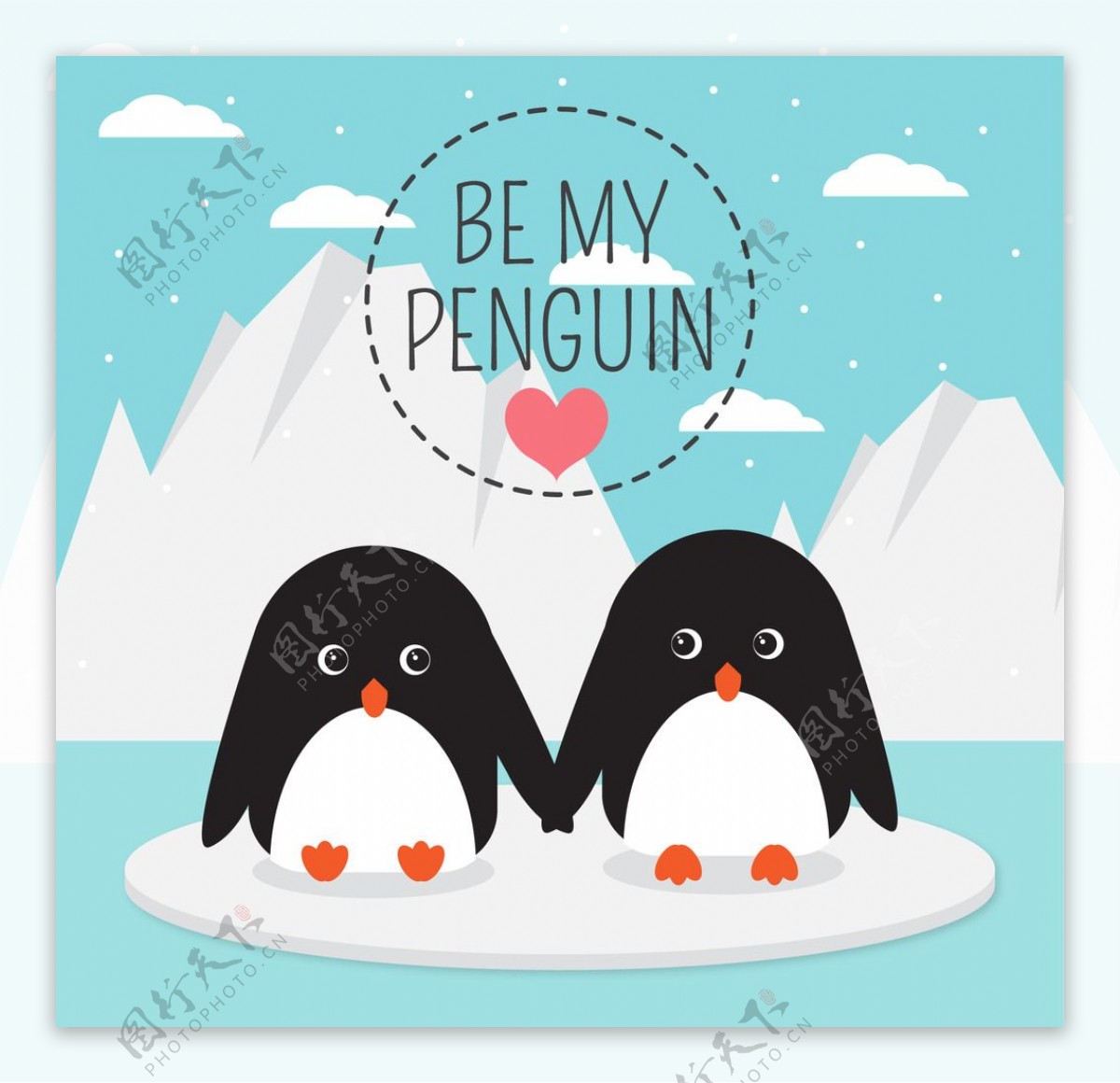 两只可爱的心形企鹅插画图片素材_ID:423795357-Veer图库