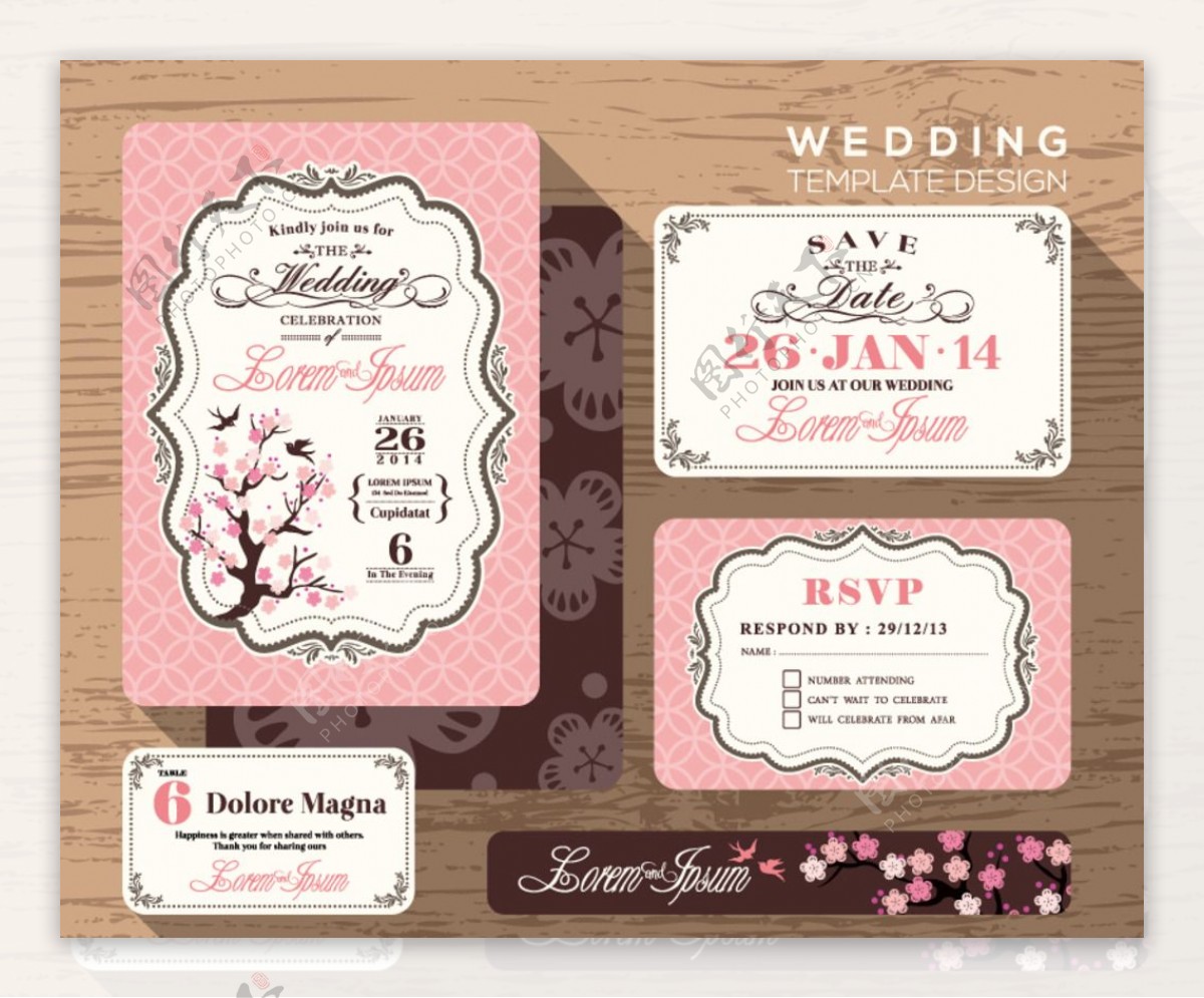 粉色婚礼卡片设计