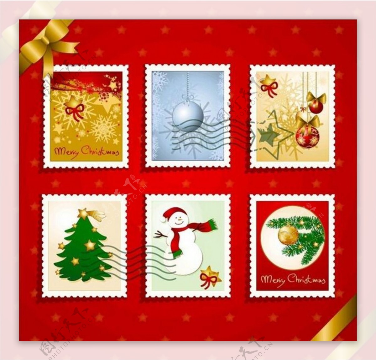 经典圣诞节邮票矢量