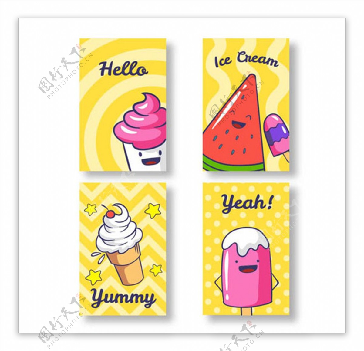 可爱的冰淇淋角色卡片